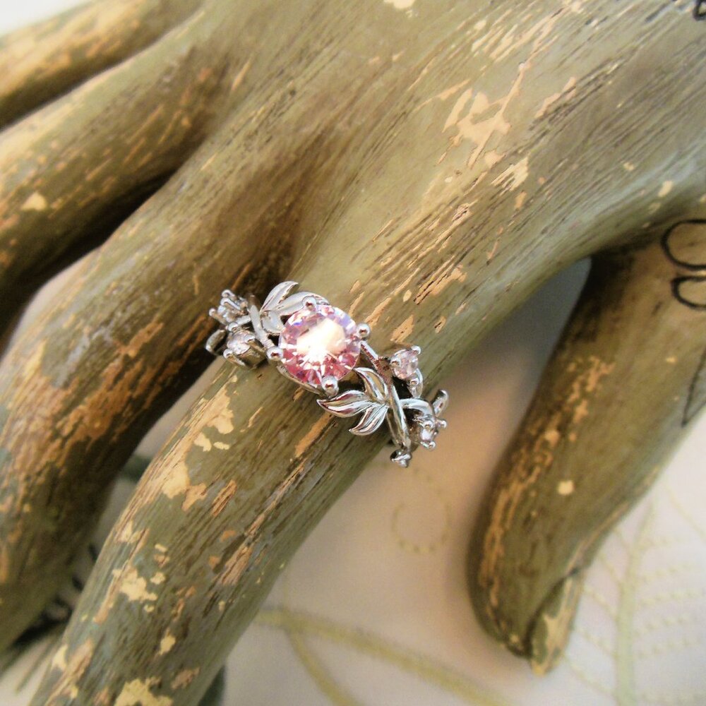 Silver Tone Faceted Clear Crystal Ring
